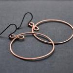 Copper Hoop Earrings Hammered Thin Wire Jewelry..