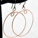Copper Hoop Earrings Hammered Thin Wire Jewelry..