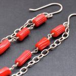 Bamboo Coral Earrings Red Stone Sterling Silver..