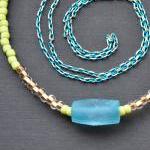 Recycled Glass Necklace Seed Bead Long Chain..