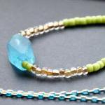 Recycled Glass Necklace Seed Bead Long Chain..